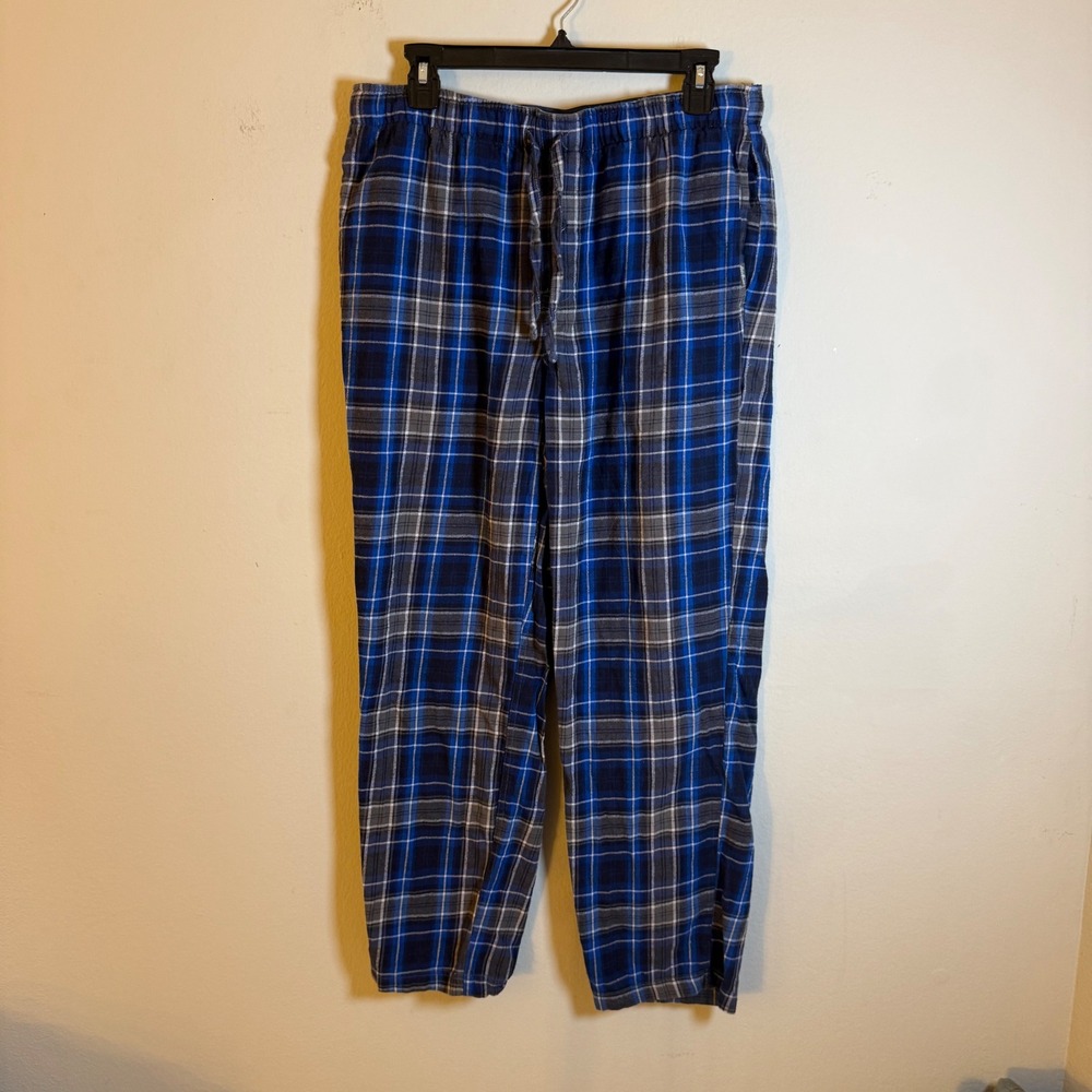 Eddie Bauer Mens Blue Plaid Lounge Pajama Pants Size Medium Drawstring Relaxed
